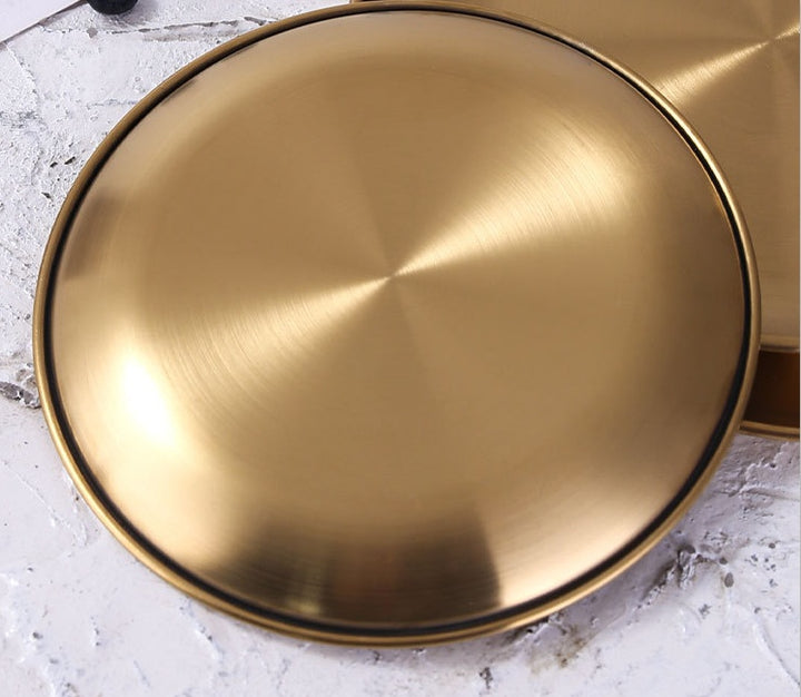 Retro Metal Round Tray Stainless Steel