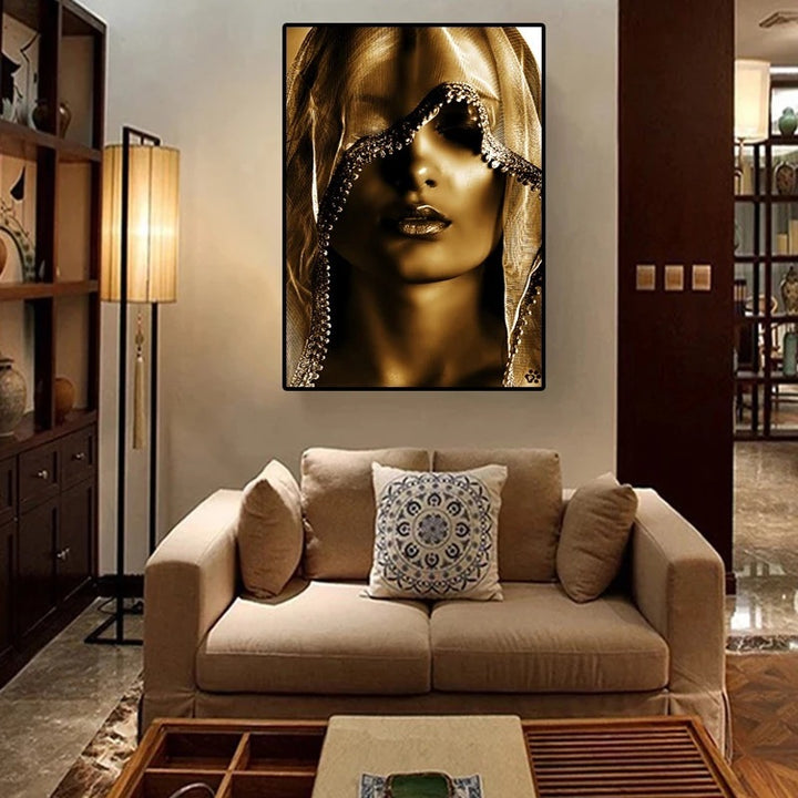 Modern Golden Noble Veil Women Canvas Paintings Nordic Wall Posters and Print Wall Pictures for Living Room Home Cuadros Modular