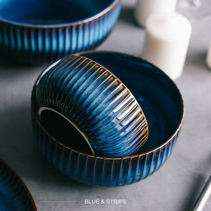 Kiln Turned Blue Ceramic Tableware Noodle Bowl