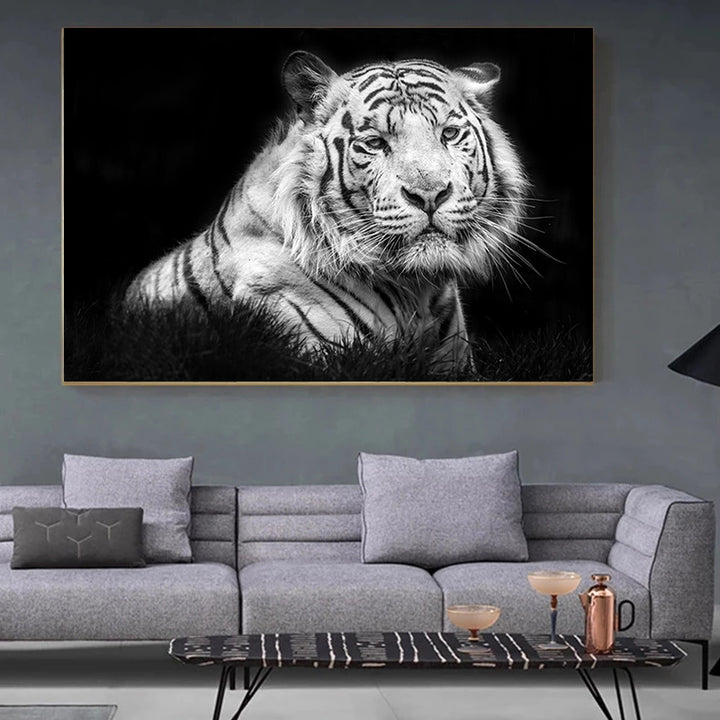 Modern Animal Canvas Painting Tiger Head Black And White Posters