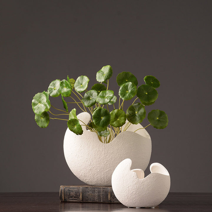 Simple white ceramic vase decoration