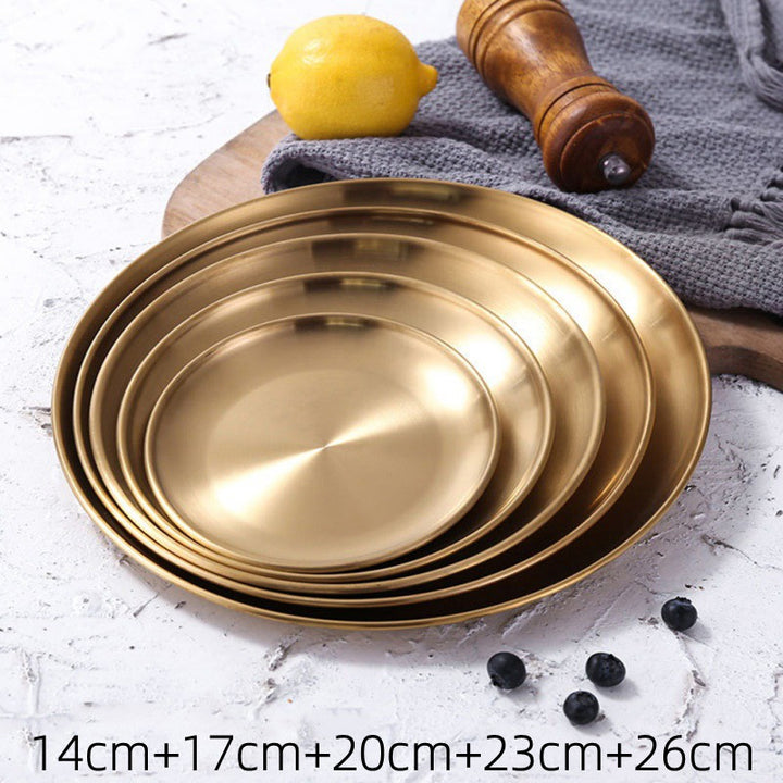 Retro Metal Round Tray Stainless Steel