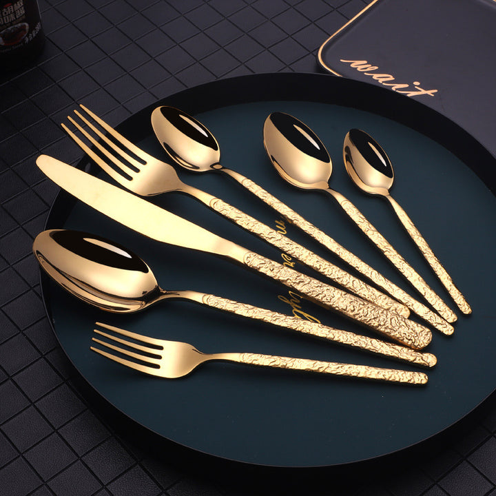 Embossed Textured Handle Steak Cutlery Western Cutlery set