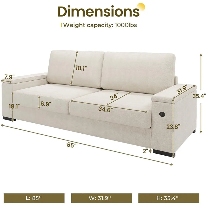 Living Room Sofa, made of high-quality chenille fabric with 2 USB charge ports