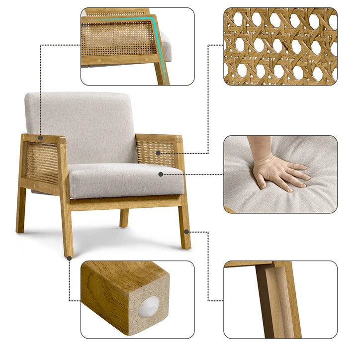 Pine Wood Rattan Accent chair