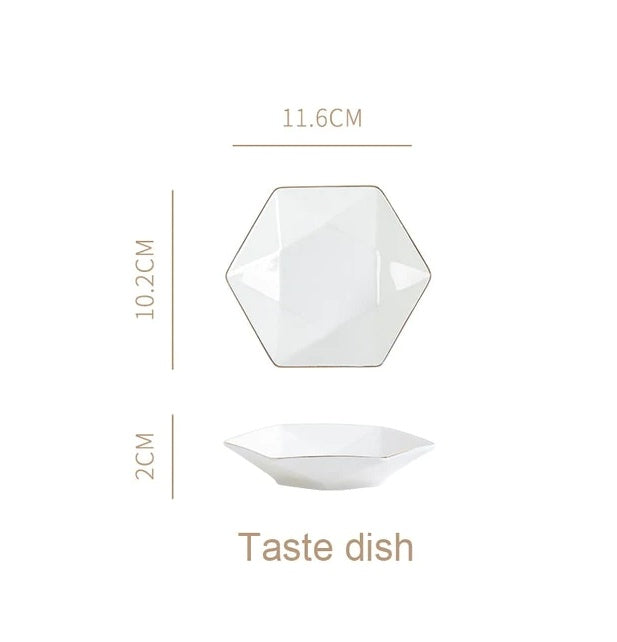 Nordic Minimalist Hexagonal Rhombus Drawing Gold Edge Ceramic Plate