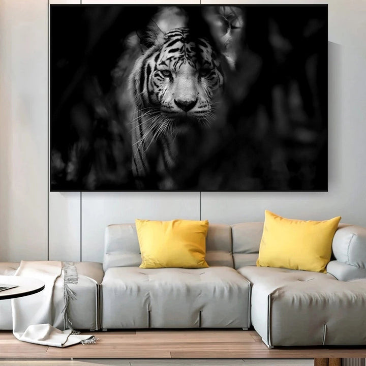 Modern Animal Canvas Painting Tiger Head Black And White Posters