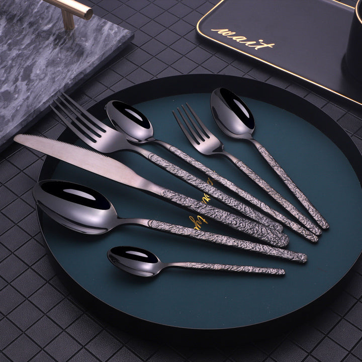 Embossed Textured Handle Steak Cutlery Western Cutlery set